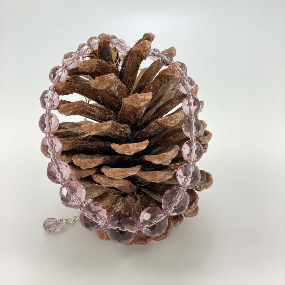 Vintage Purple Crystal Choker Necklace, Round Lavender Crystals, 15" + 2". - Picture 12 of 12